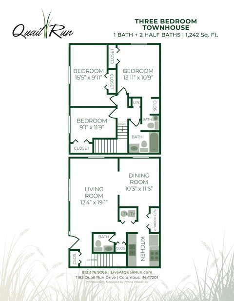 3 bed 2 bath at Quail Run Apartments, Columbus, Indiana